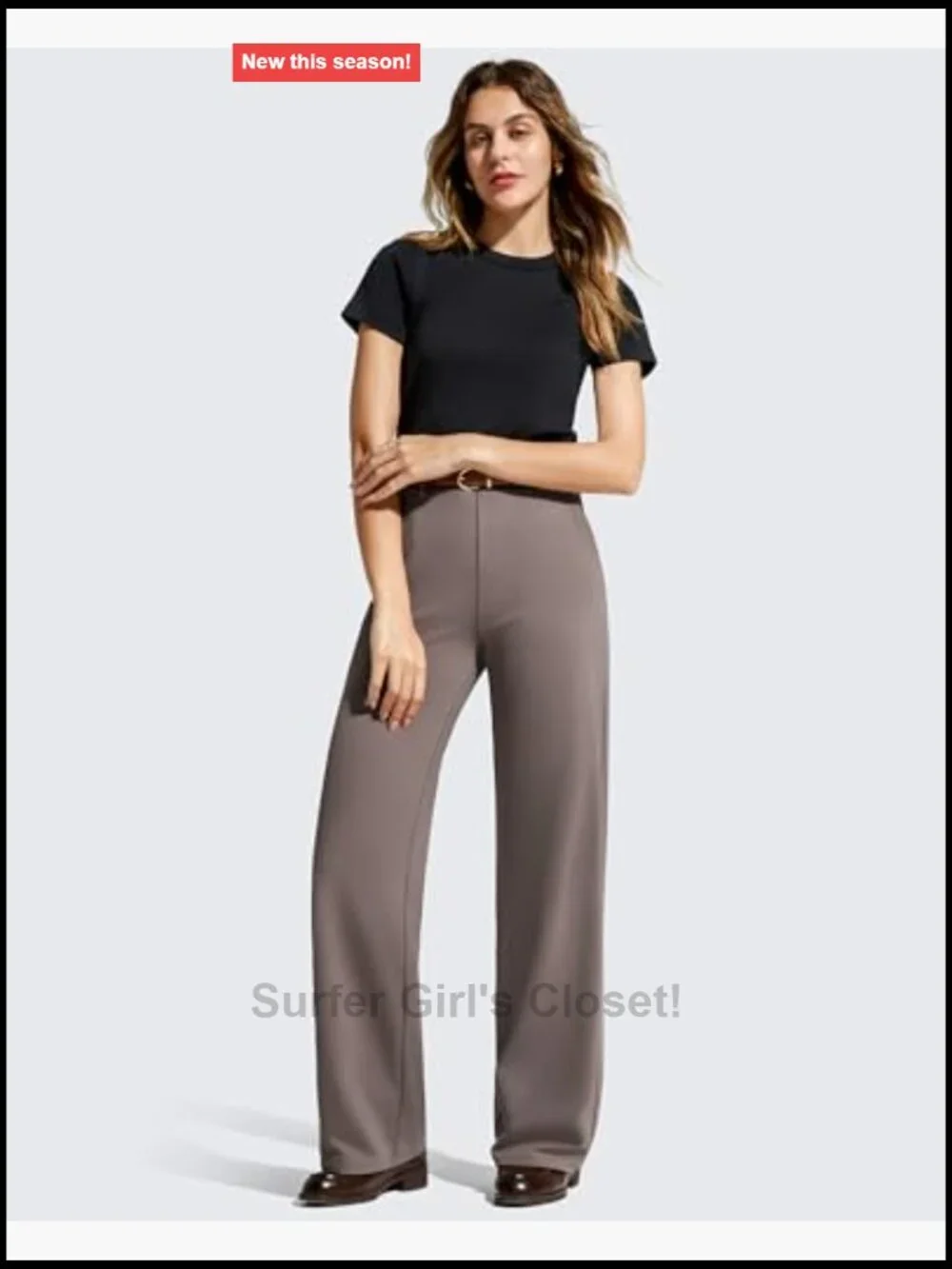 Wide Leg Dress Pants Pull On Stretchy High Waisted Casual Trousers with Pockets